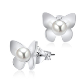 Butterfly With Pearl Silver Stud Earring STS-3386